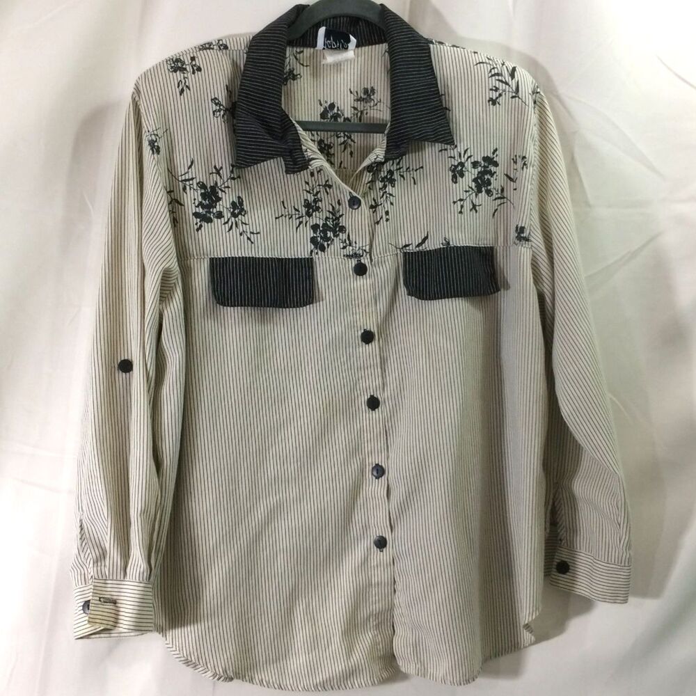 Vintage 80s Tap & Co. Oversized Blouse Floral Stripe Poly/Cotton Made USA Sz 18